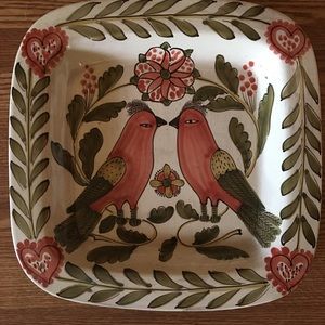 Vintage hand painted ceramic platter of love birds. Made in Italy (price set)
